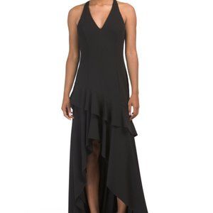 🖤LIQUIDATION🖤 Adrianna Papell NWT Black Crepe Cascading Ruffle long Gown! 8
